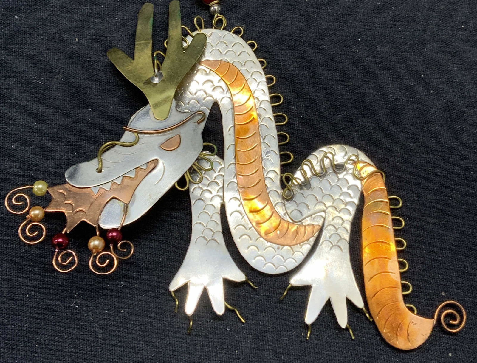 Hand Crafted XL Silver & Copper Tn Dragon Pendant (1 of 8)