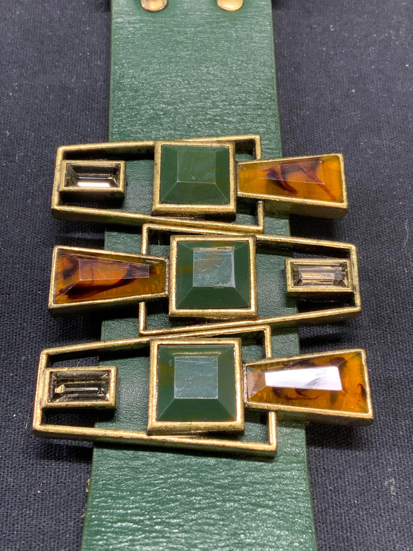 Green Leather Crystal Buckle Bracelet (1 of 9)