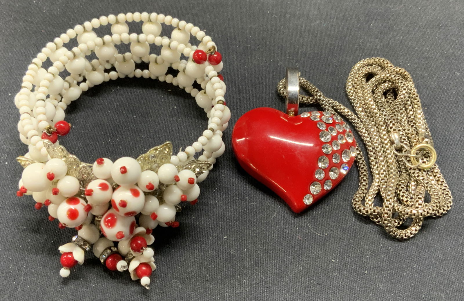 2 White & Red Beaded Crystal Choker Necklace, More (1 of 8)