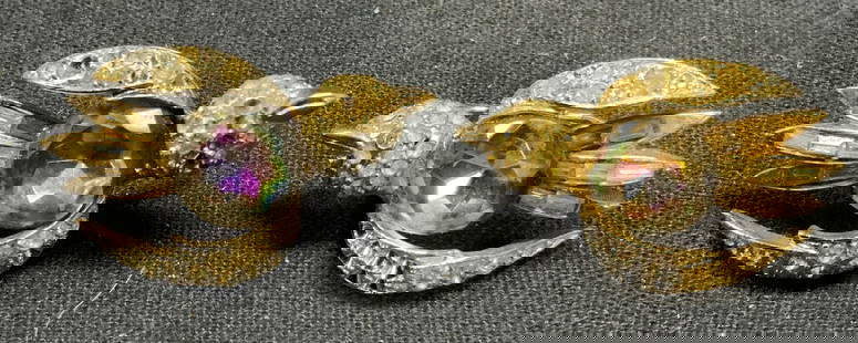 CORO CRAFT Gold Tn Crystal Swallow Earrings: Vintage Coro Craft gold tone and crystal decorated swallow bird clip on earrings. Signed to backings. Measure approx. 1 3/8 x 7/8 inches. Some scratching observed, some crystals need replacement. Earr