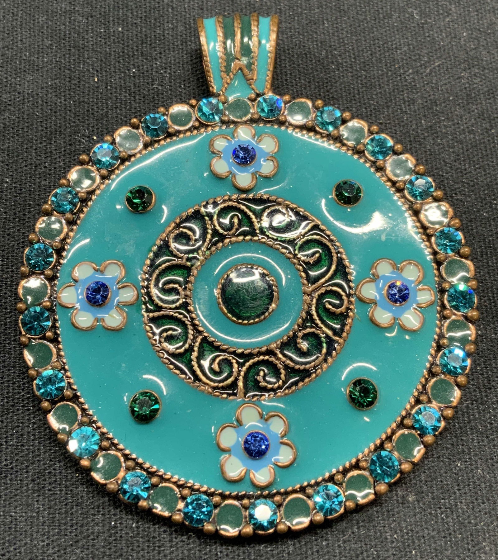 Turquoise Enamel Crystal Flower Statement Pendant (1 of 7)