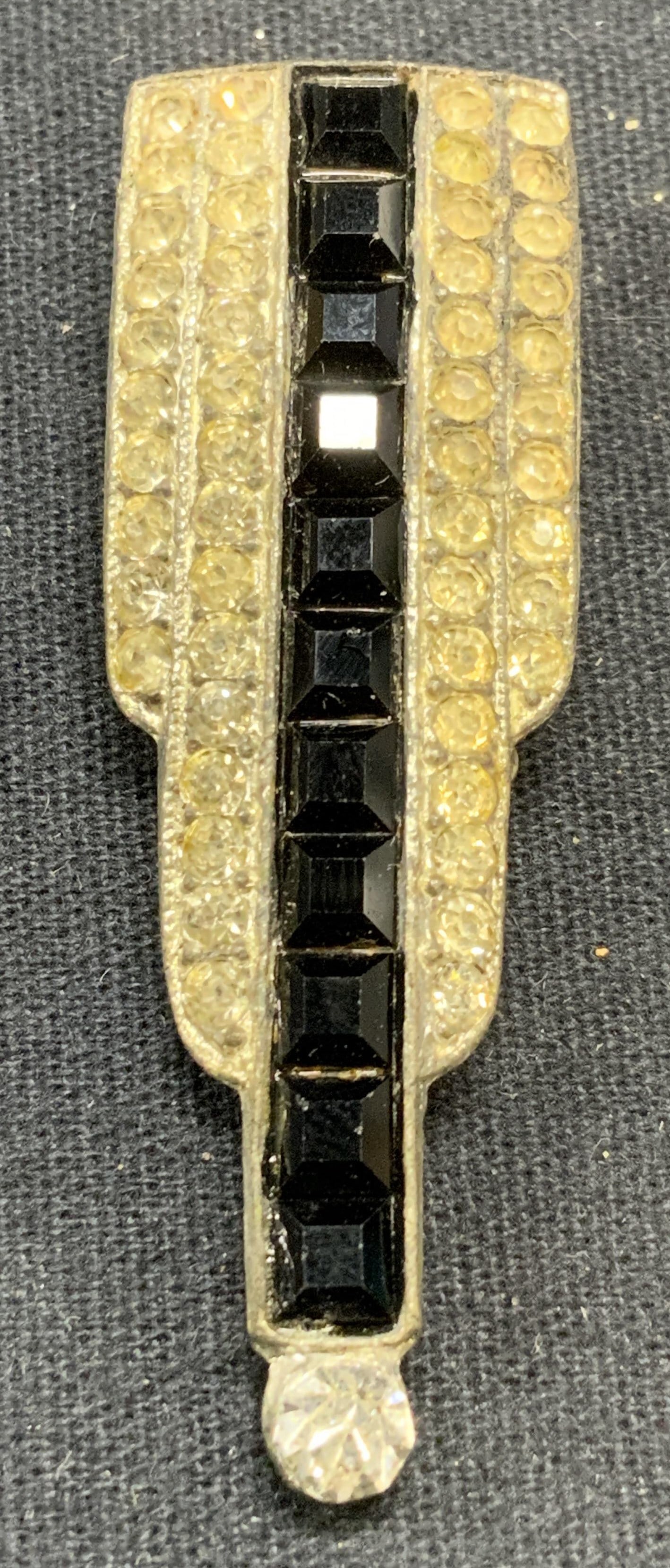 Art Deco Silver Tone Black Crystal Fur Clip (1 of 7)