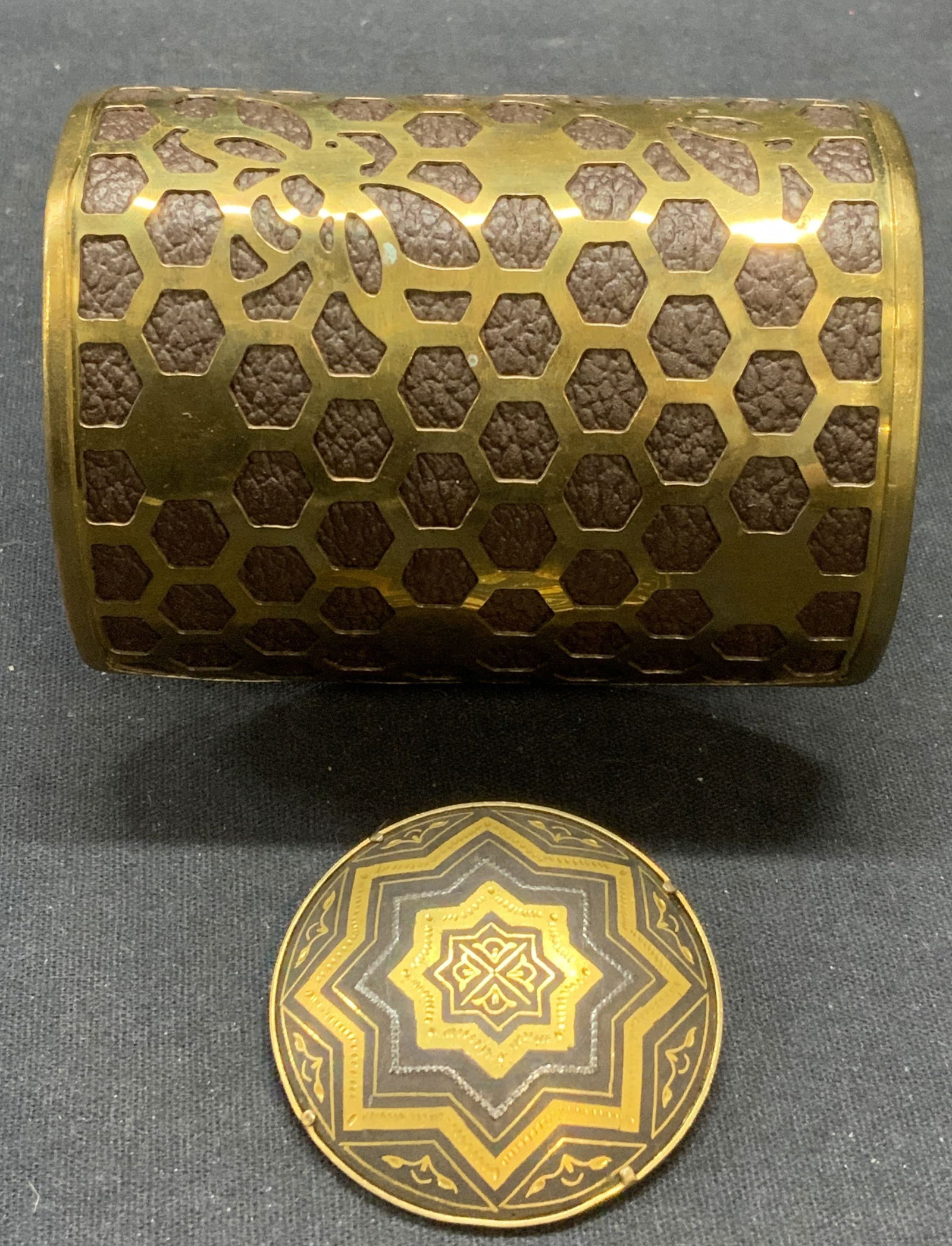 2 Leather & Brass Honeycomb Statement Cuff, More (1 of 8)