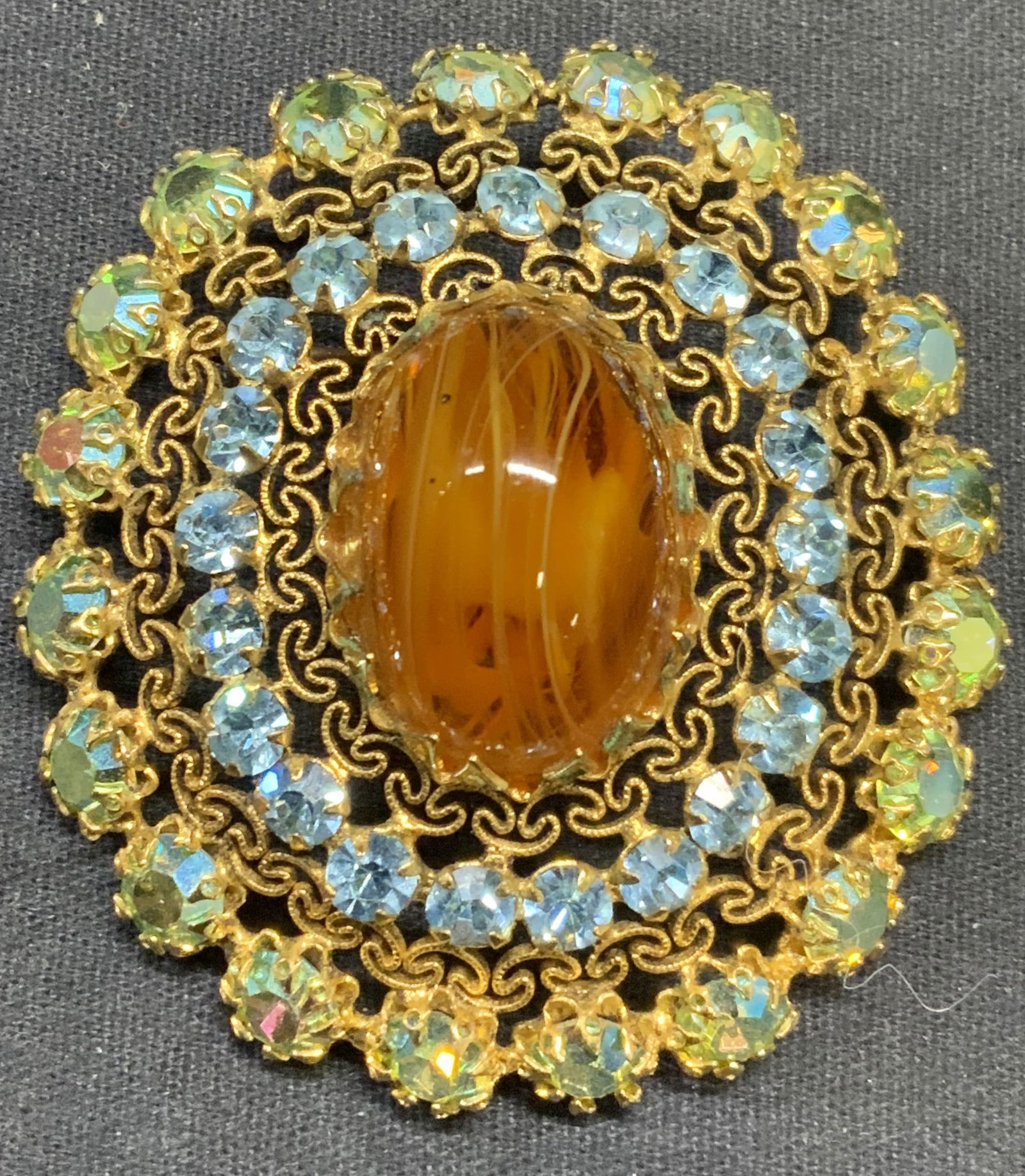 SCHREINER Gold Tone Blue Crystal Statement Brooch (1 of 6)