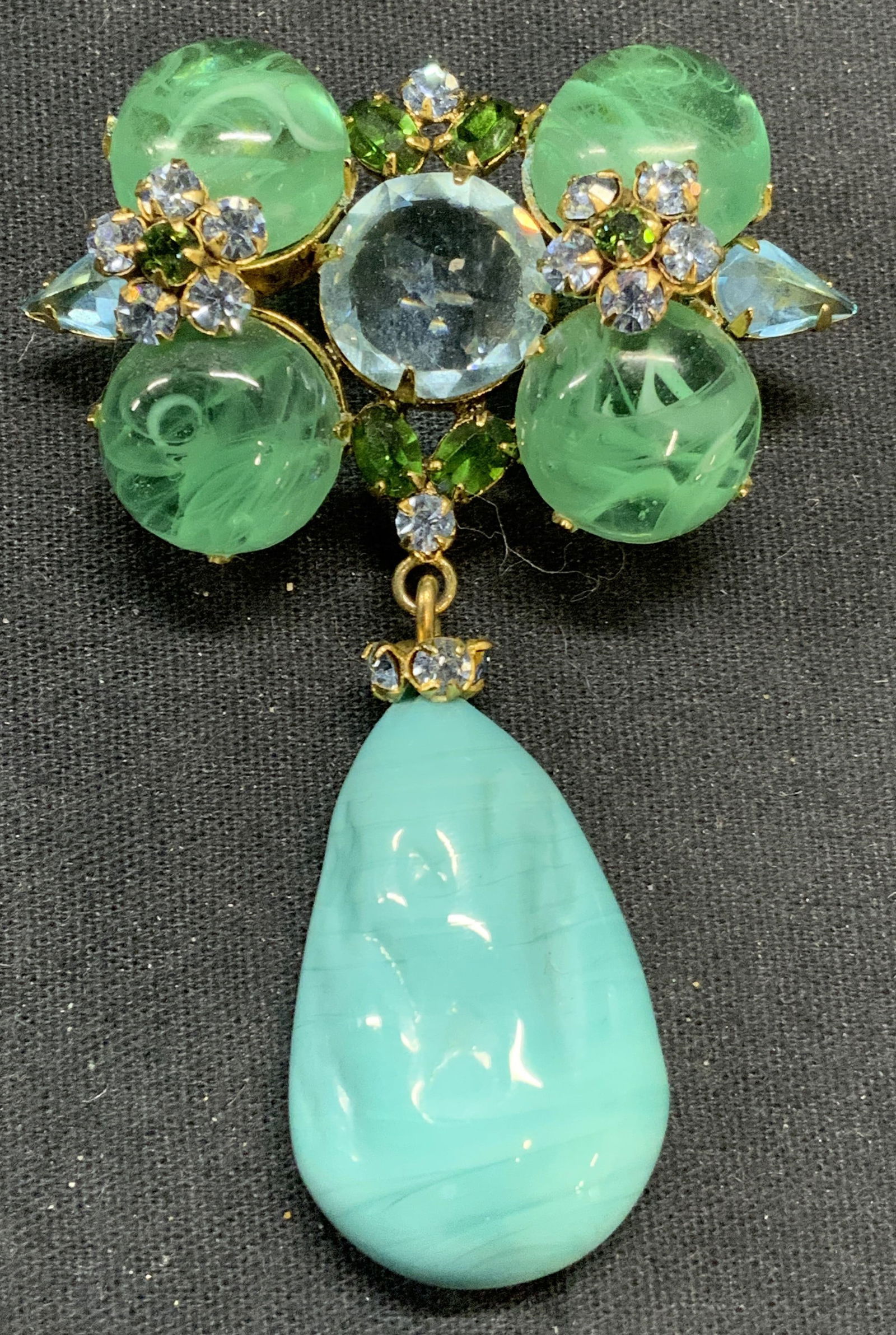 Blue Crystal & Glass Flower Pendant Brooch 3in (1 of 6)