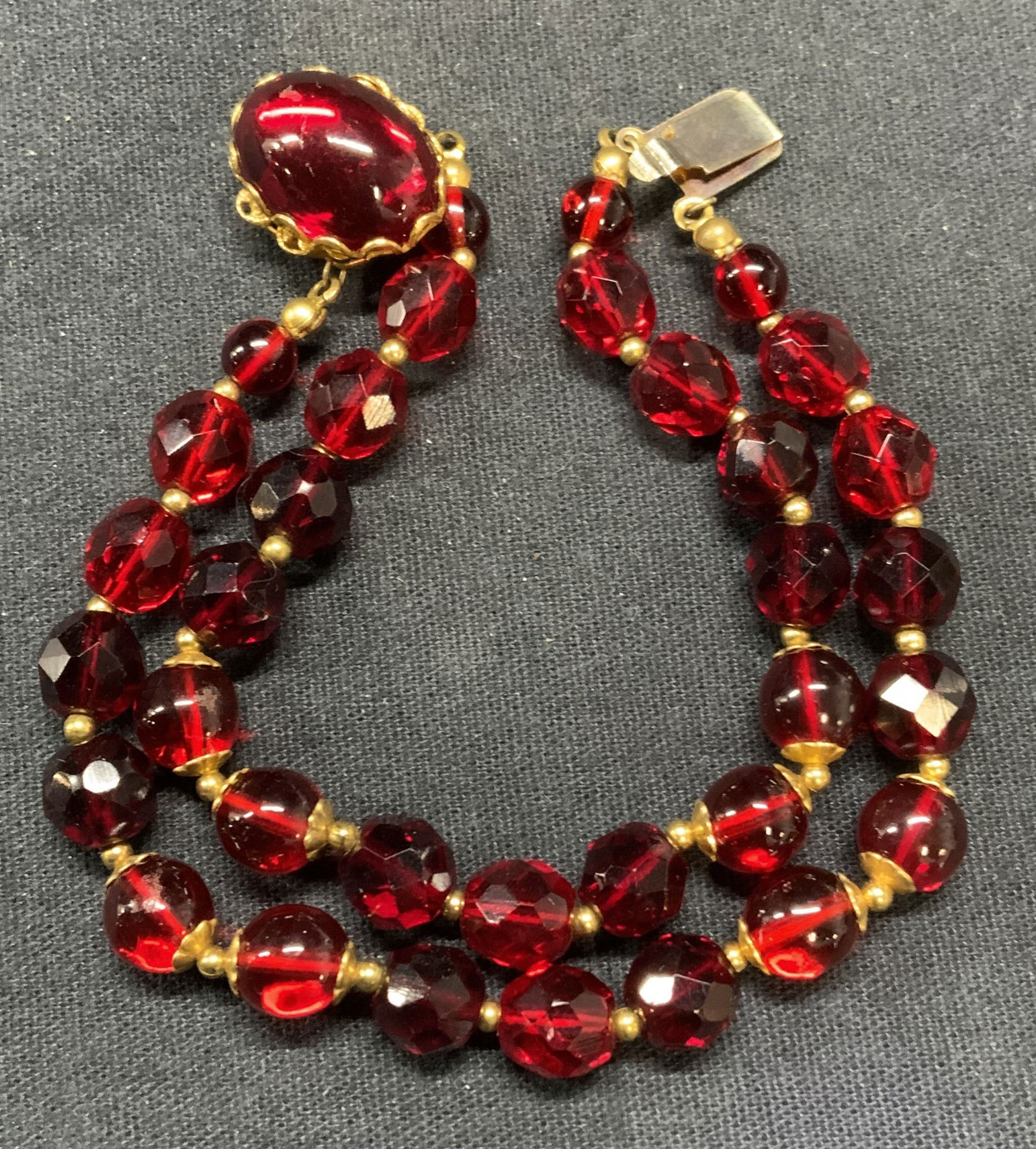 MIRIAM HASKELL Red Crystal Double Strand Bracelet (1 of 5)