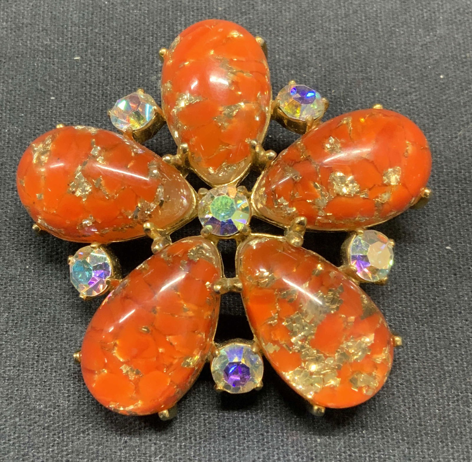 SCHIAPARELLI Gold Tone Orange Flower Brooch (1 of 6)
