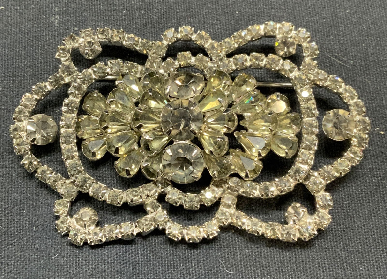 HATTIE CARNEGIE Silver Tn Crystal Statement Brooch (1 of 6)