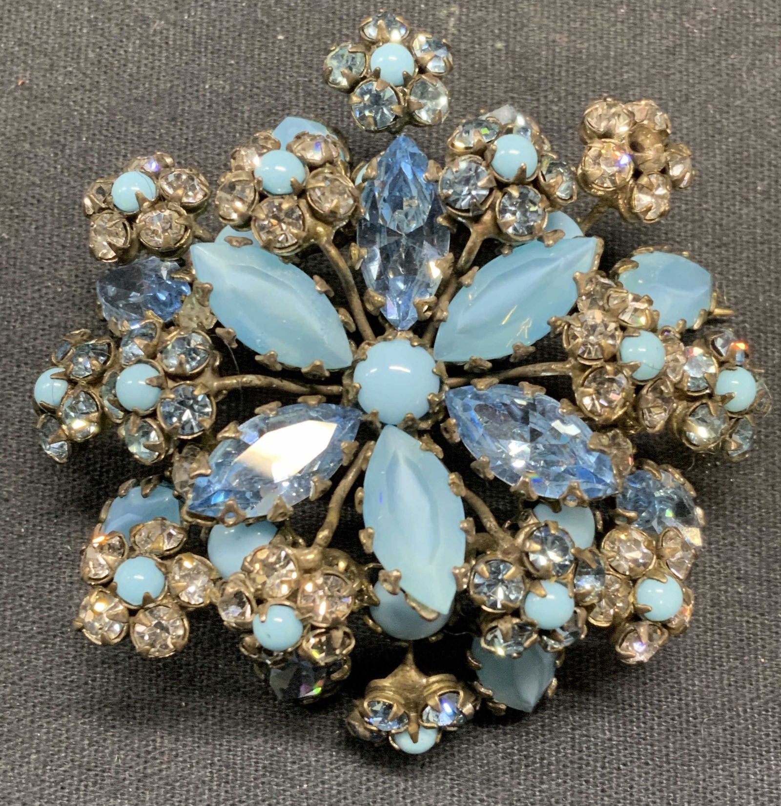 Silver Tone Blue Crystal Flower Brooch (1 of 6)