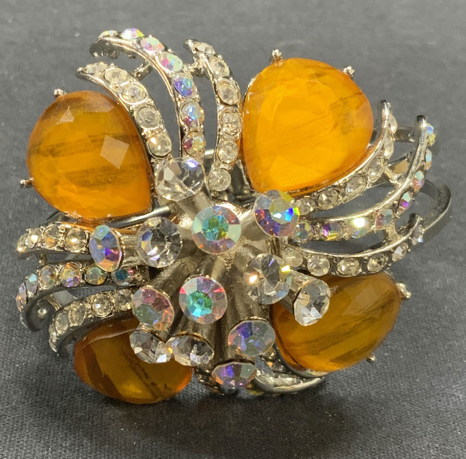 Silver Tn Amber Tone Crystal Flower Bracelet (1 of 6)