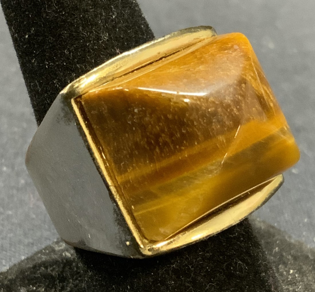BCBGMAXAZRIA Silver Tn Tigers Eye Cocktail Ring (1 of 6)