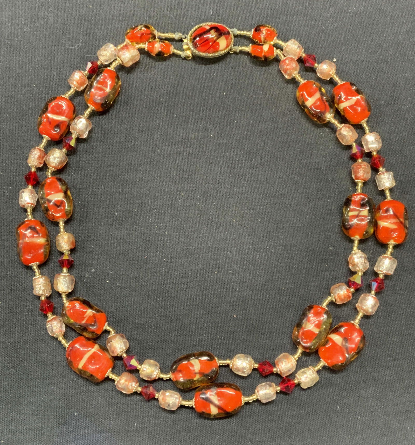 Red Art Glass & Crystal Beaded Necklace, Japan (1 of 6)