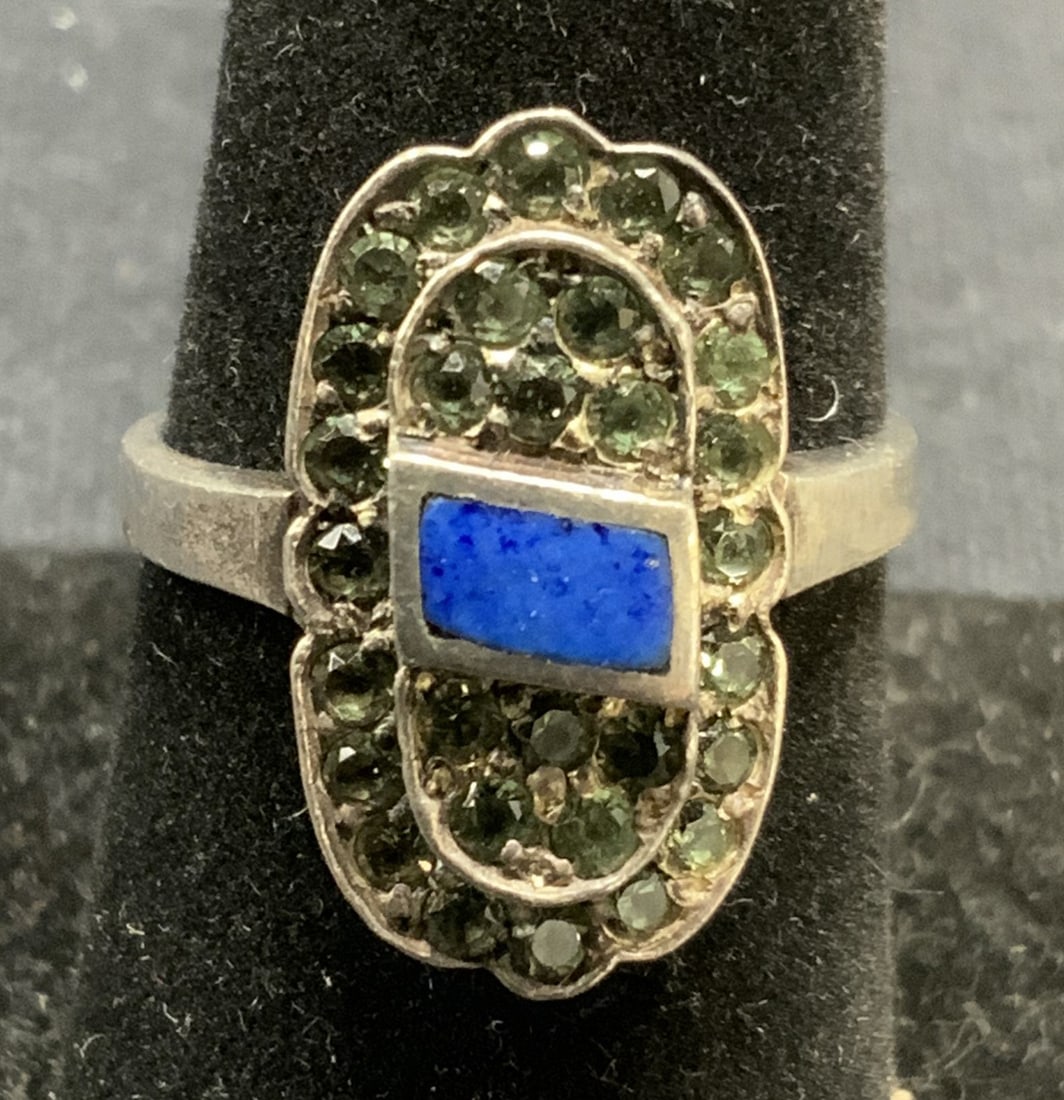 Sterling Silver Green Gemstone Lapis Cabochon Ring (1 of 6)