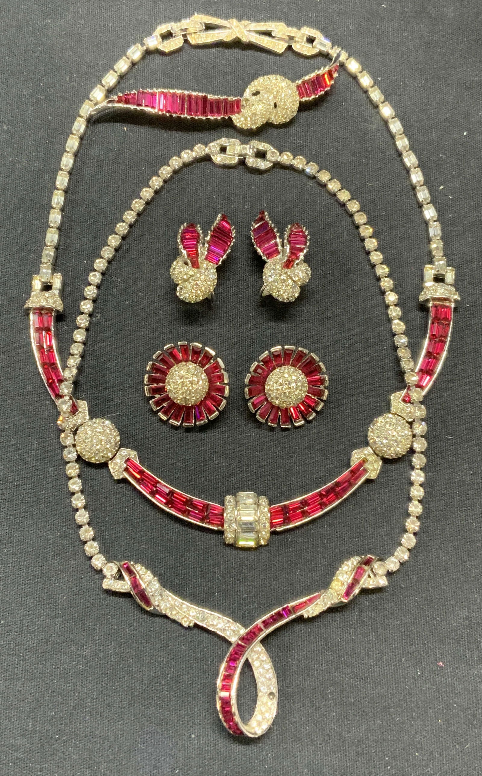 5 MARCEL BOUCHER Slvr Tn Red Crystal Jewelry Set (1 of 17)