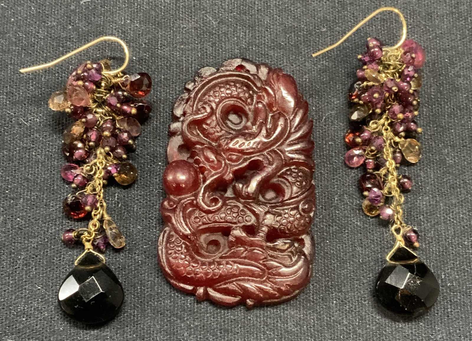 2 Garnet Dragon Pendant, Amethyst Earrings (1 of 7)