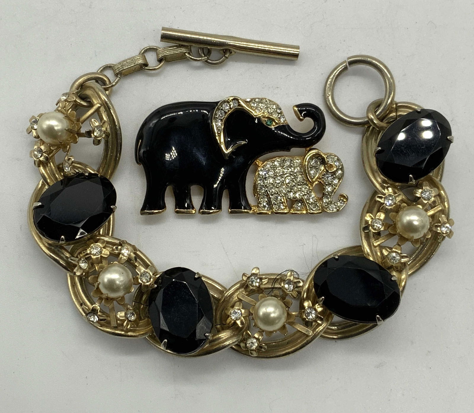 2 CRAFT Black Enamel Crystal Elephant Brooch, More (1 of 9)