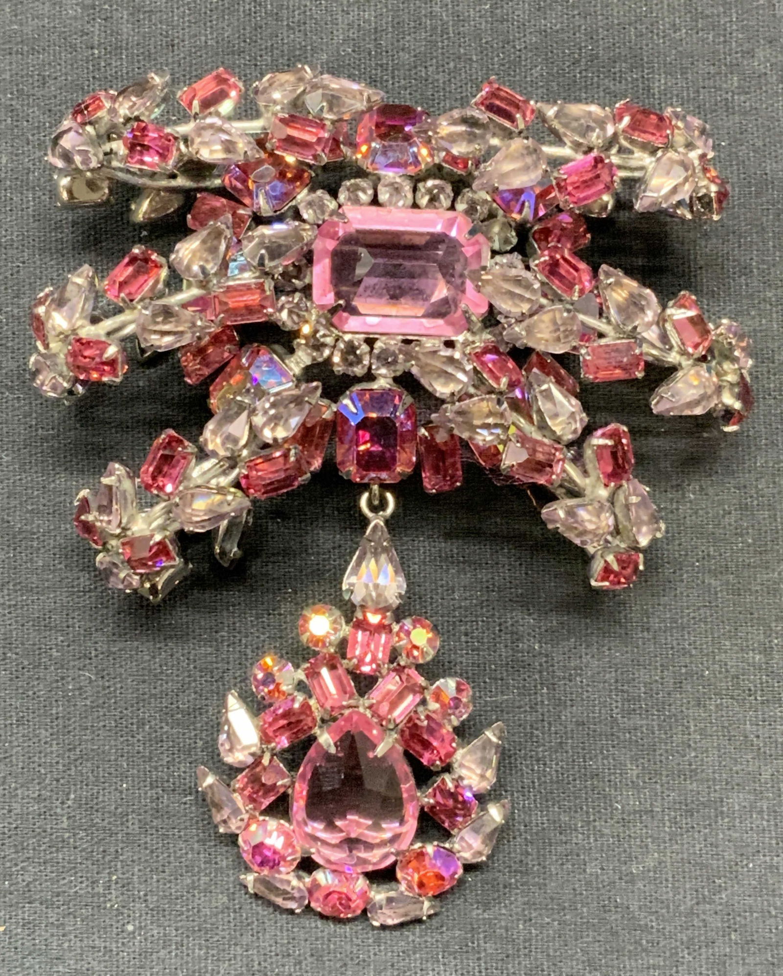 XL Pink Crystal Pendant Sculptural Brooch, 3.25in (1 of 9)