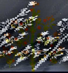 Antique Painted Toleware Wall Decor XL,France, 3ft: Hand Painted Toleware home decor, antique & Made in France. Apple tree with birds and flowers. Functions as a candle holder in the 6 metal tulip forms ( there can be tightened with the square screw wa
