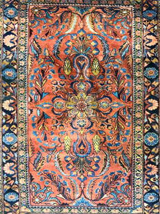 Antique Handmade Persian Wool Area Rug: Rug is handmade and wool. Piece is vintage possibly antique. Rug has intricate floral motif detail. Piece measures approx 60 inches ling 43 inches wide. Rug, carpet, handmade rug, antique rug, Persian