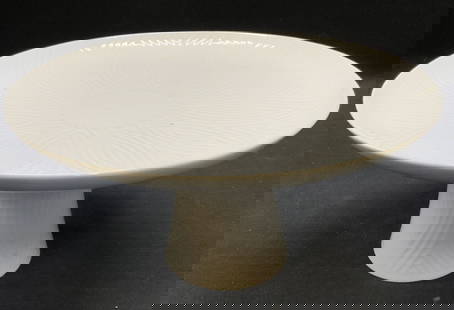 Royal Copenhagen Salto Porcelain Cake Stand: Royal Copenhagen Axel Salto white porcelain cake stand. Patterned and textured design to plate and base. Measures approx. 9.75 x 5 inches. Trademarked to underside. Some surface wear including scratch