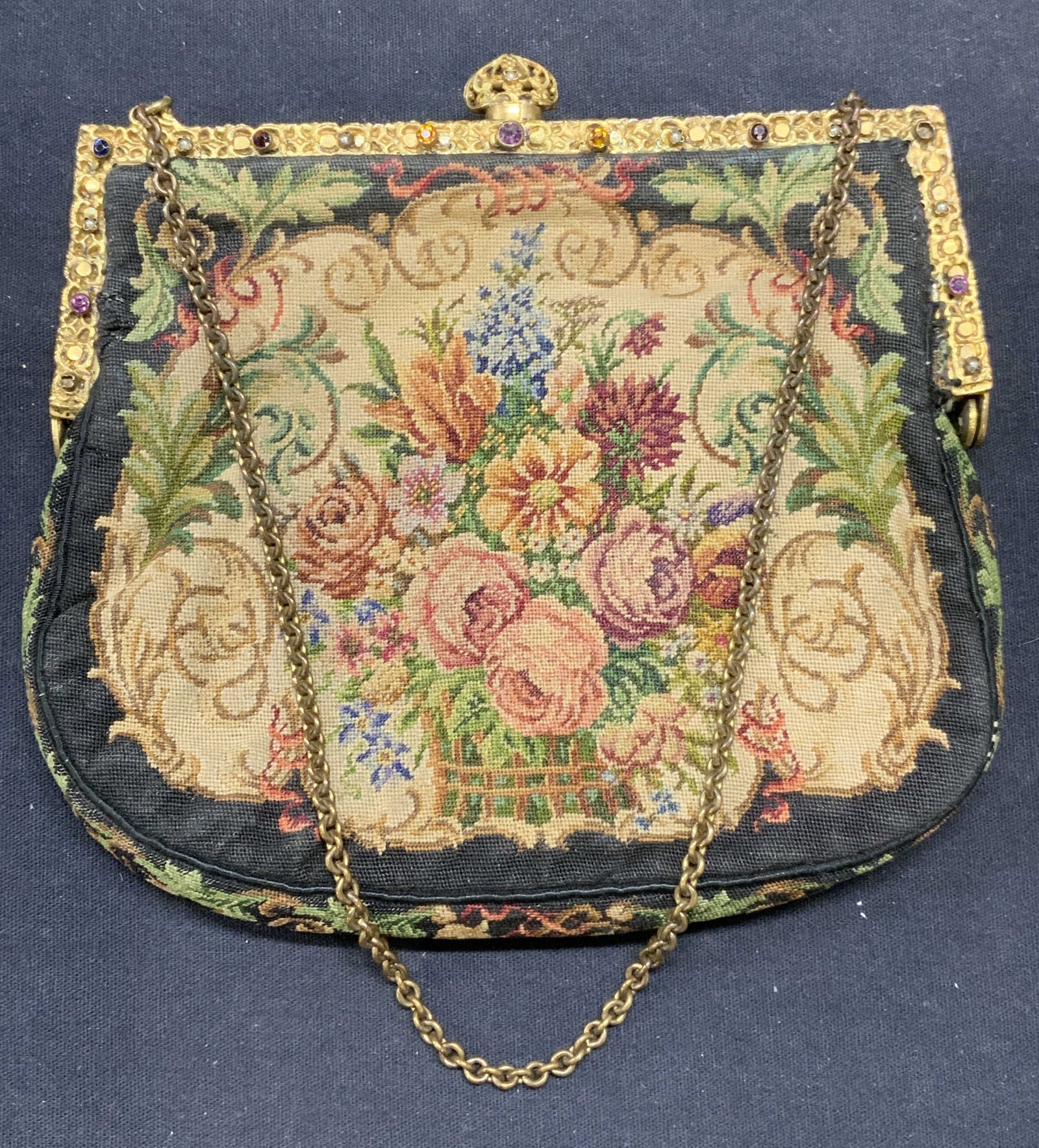 Vintage Floral Needlepoint Tapestry Handbag (1 of 6)