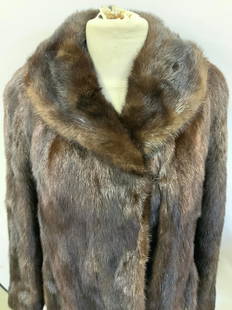 Hudson Furs Custom Made Mink Coat w Silk: Dark chocolate saga mink fur coat , 7/8 length, and custom made, thick and rich mink, interior silk lining with belt. (interior belt 39.5 in. total length.). Coat has been professionally cleaned , san