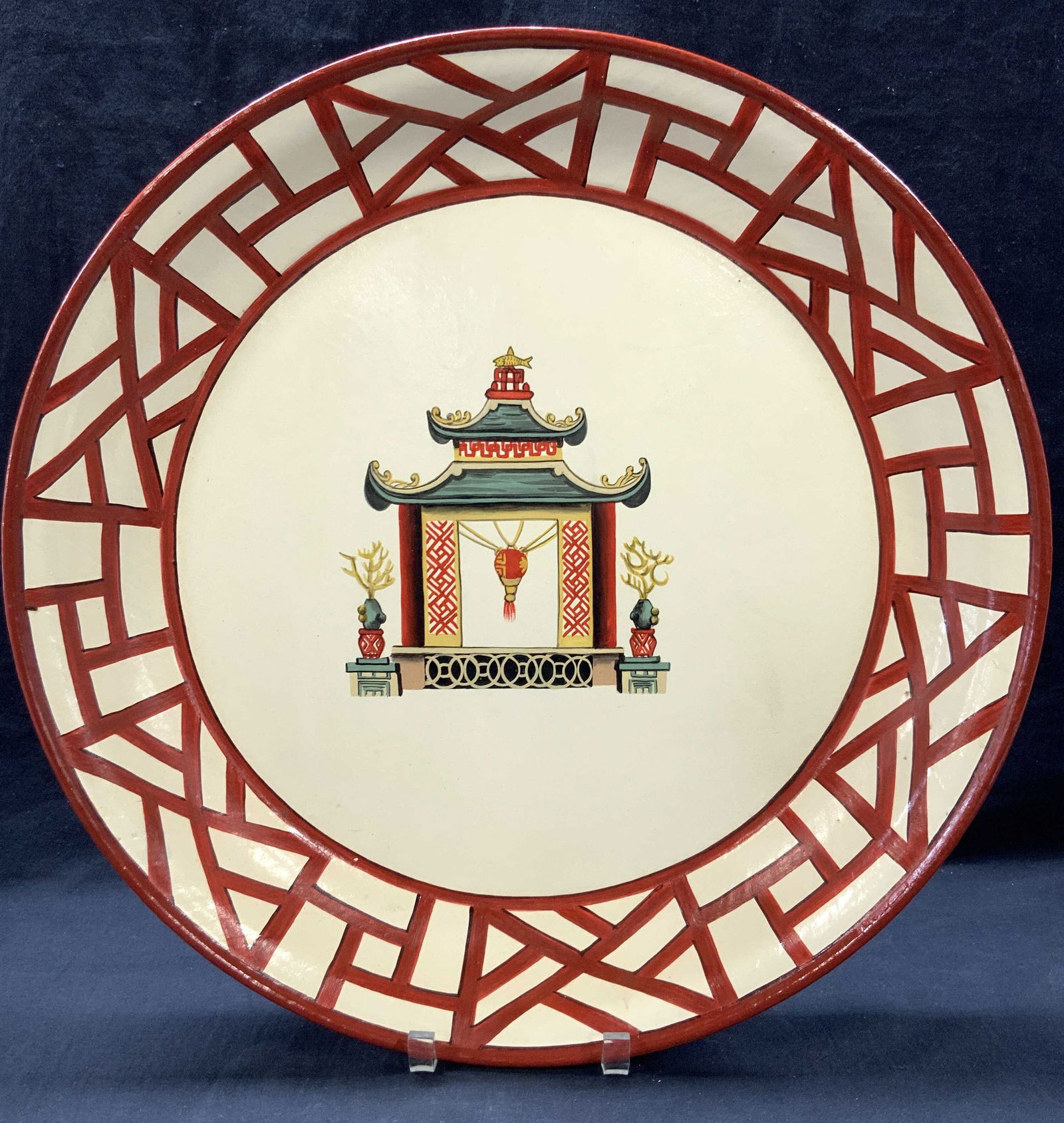 Sgd Centerpiece Hand Painted Pagoda Toleware Tray (1 of 10)