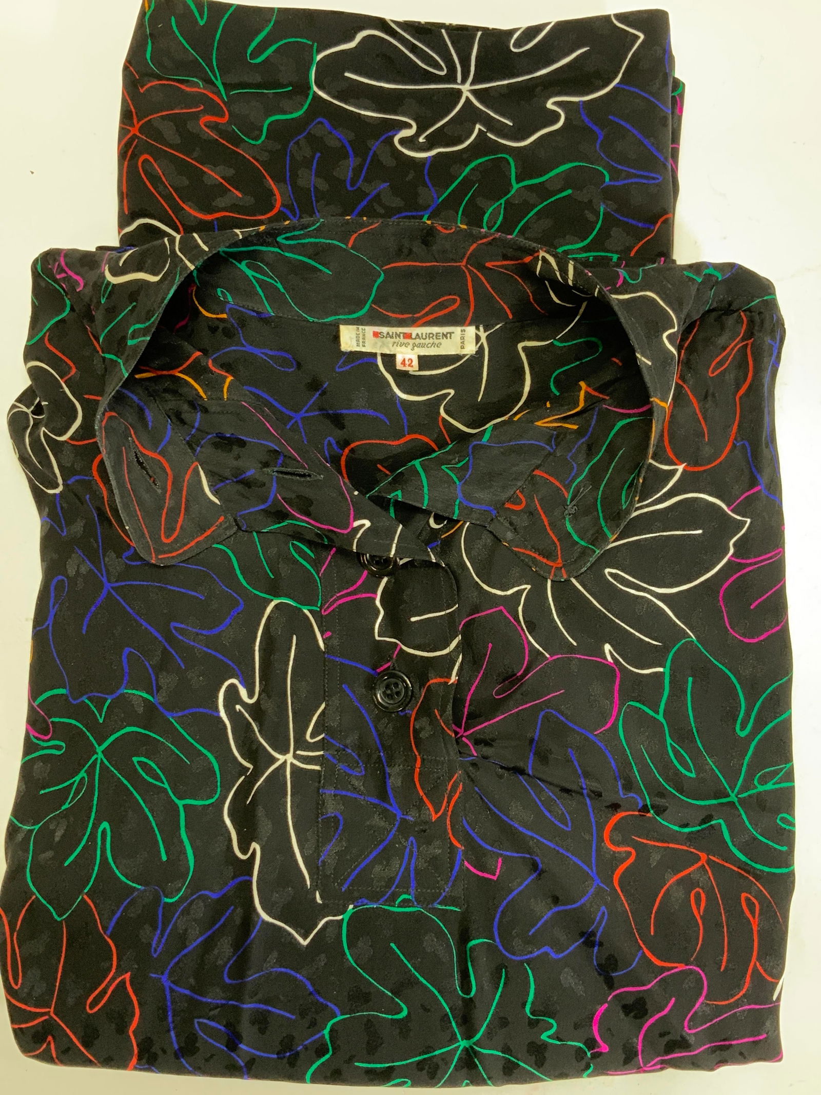 Yves St Laurent Silk Leaf Blouse & Scarf, France (1 of 14)