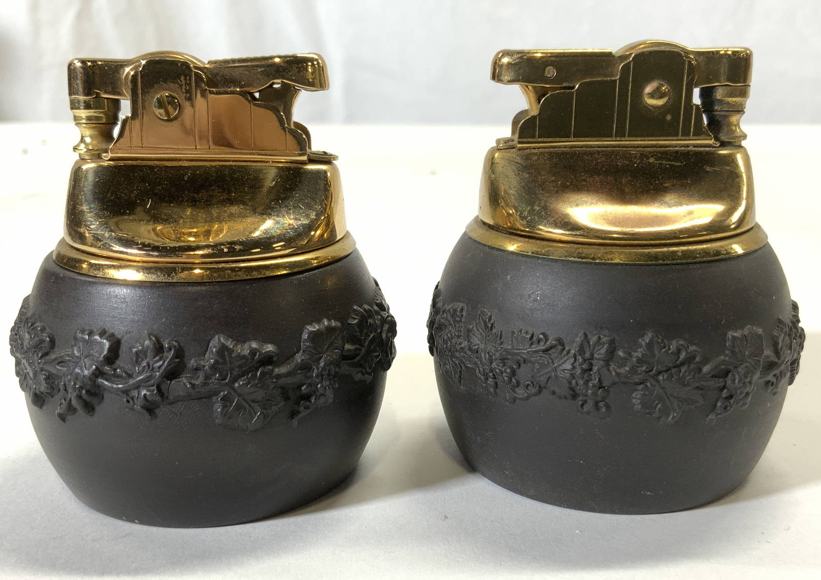 Wedgwood Pair Vintage Lighters Black & Gold Auction