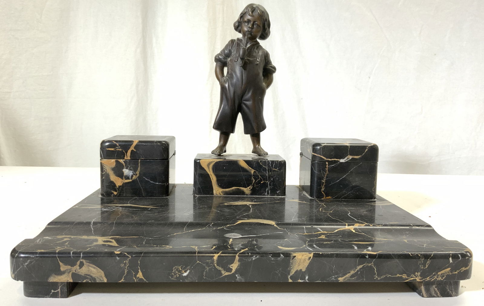 Antique Marble Inkwell W Bronze Male Figure (1 of 11)