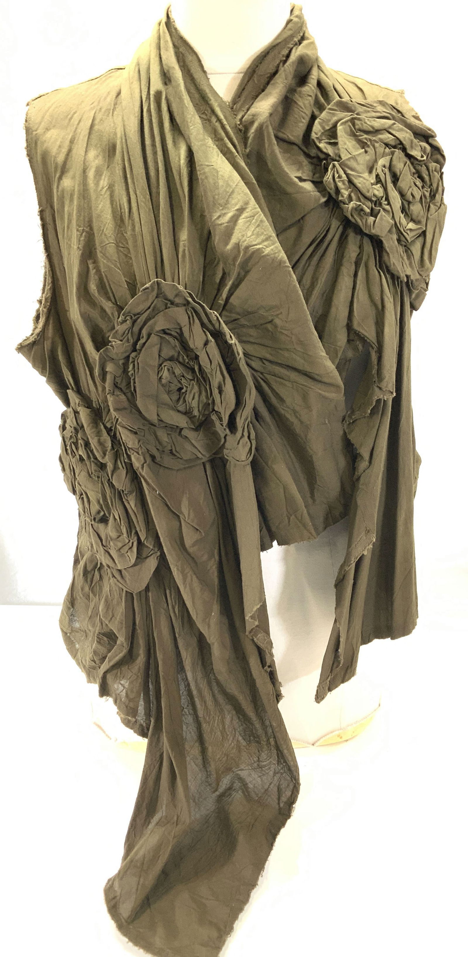 Comme des Garcons Olive Cotton Ruched Top, Japan (1 of 8)