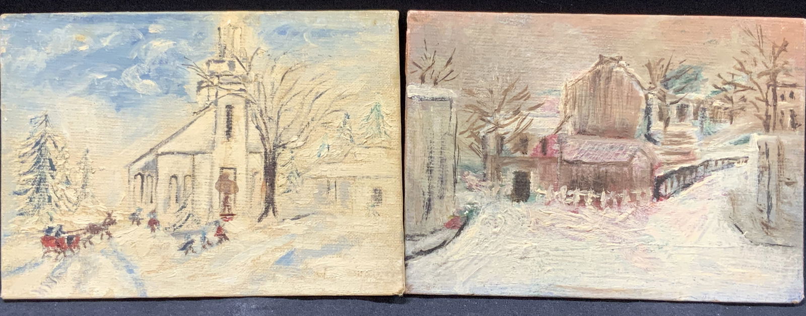 2 Vntg Snowy Landscape Oil Paintings On Boards (1 of 9)