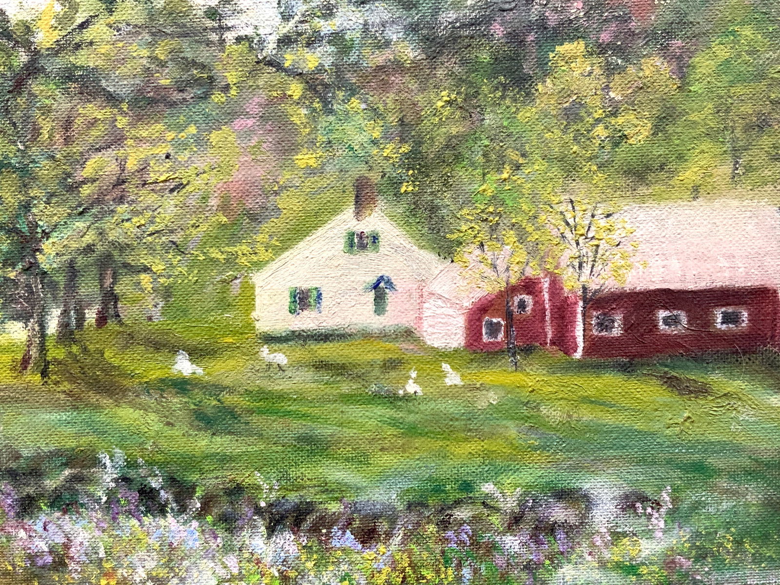 Vntg Cottage Landscape Oil Painting On Board (1 of 6)