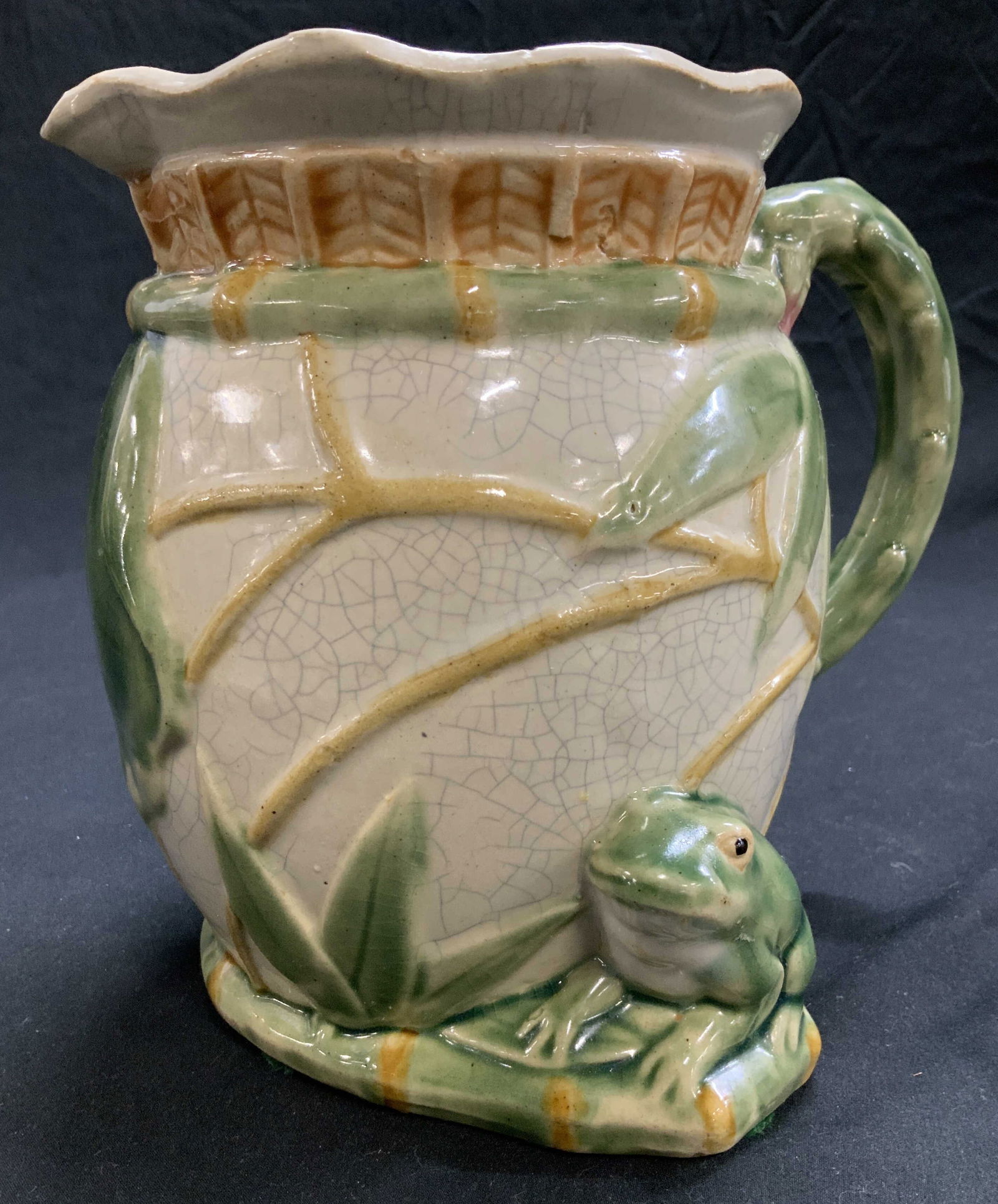 Signed Frog Majolica Style Porcelain Pitcher (1 of 6)