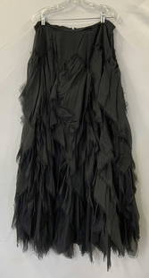 Bill Blass Silk Layered Fringe Cocktail Skirt, USA: Luxury vintage Bill Blass New York layered fringed A Line Bell Skirt, a perfect ball gown style skirt. Size 14., zipper and hook backside, 46 in. Long. A beauty! Edges will need trimming which is cons