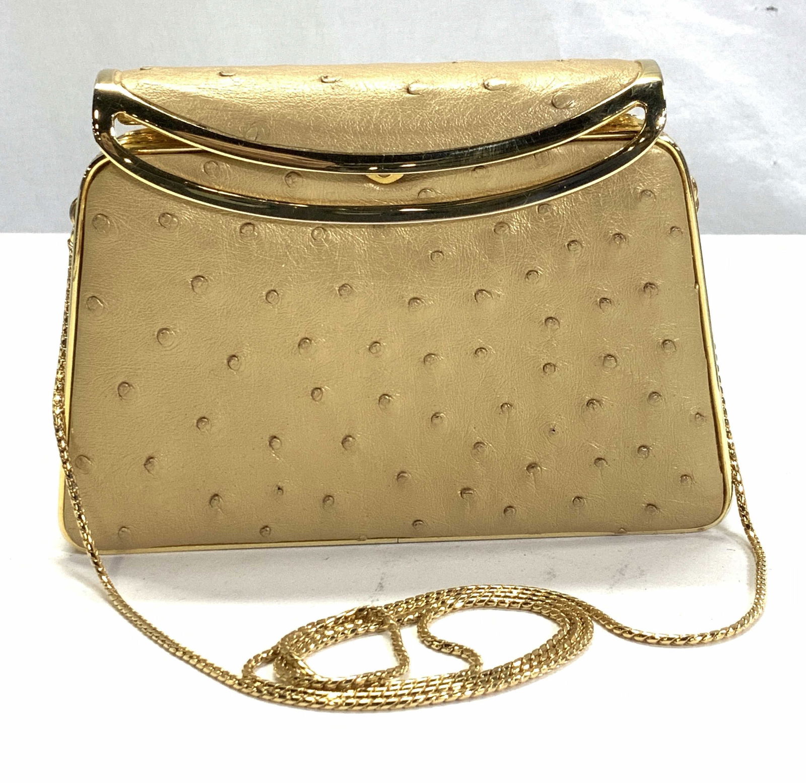 Judith Leiber Gold Ostrich Leather Evening Bag, IT (1 of 13)