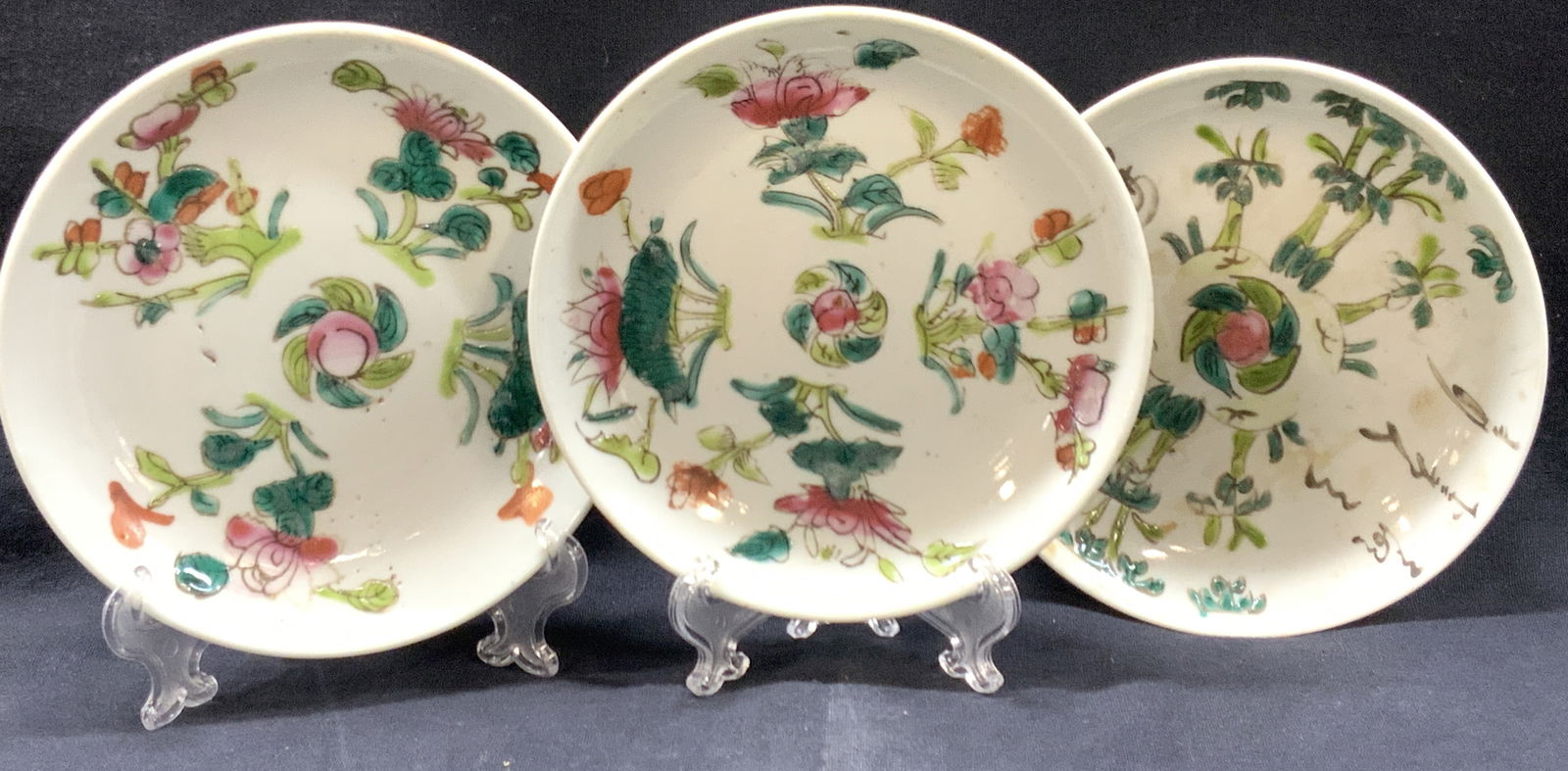 3 Stamped Asian Hand Painted Porcelain Dishes (1 of 8)