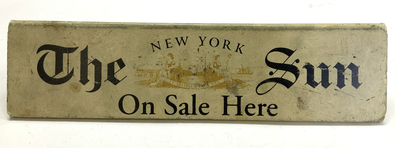 Vintage New York Sun Newspaper Desk/ Kiosk Promo: Vintage possibly antique. promotional advertisement for the New York Sun a printed paper daily newspaper that was relaunched into an online newspaper . It debuted on April 16, 2002, claiming descent f