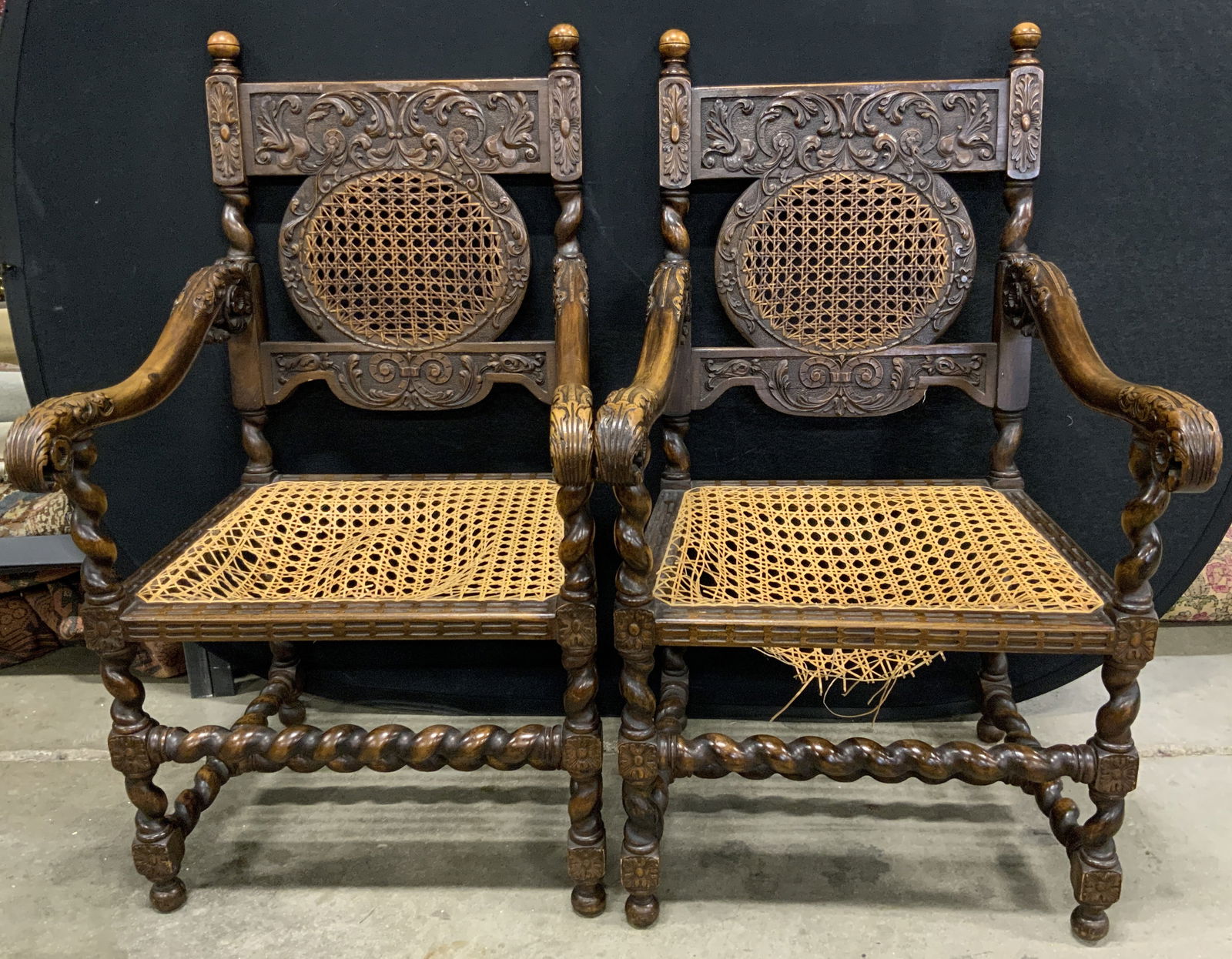 Pair Antique Hand Carved Continental Armchairs (1 of 19)