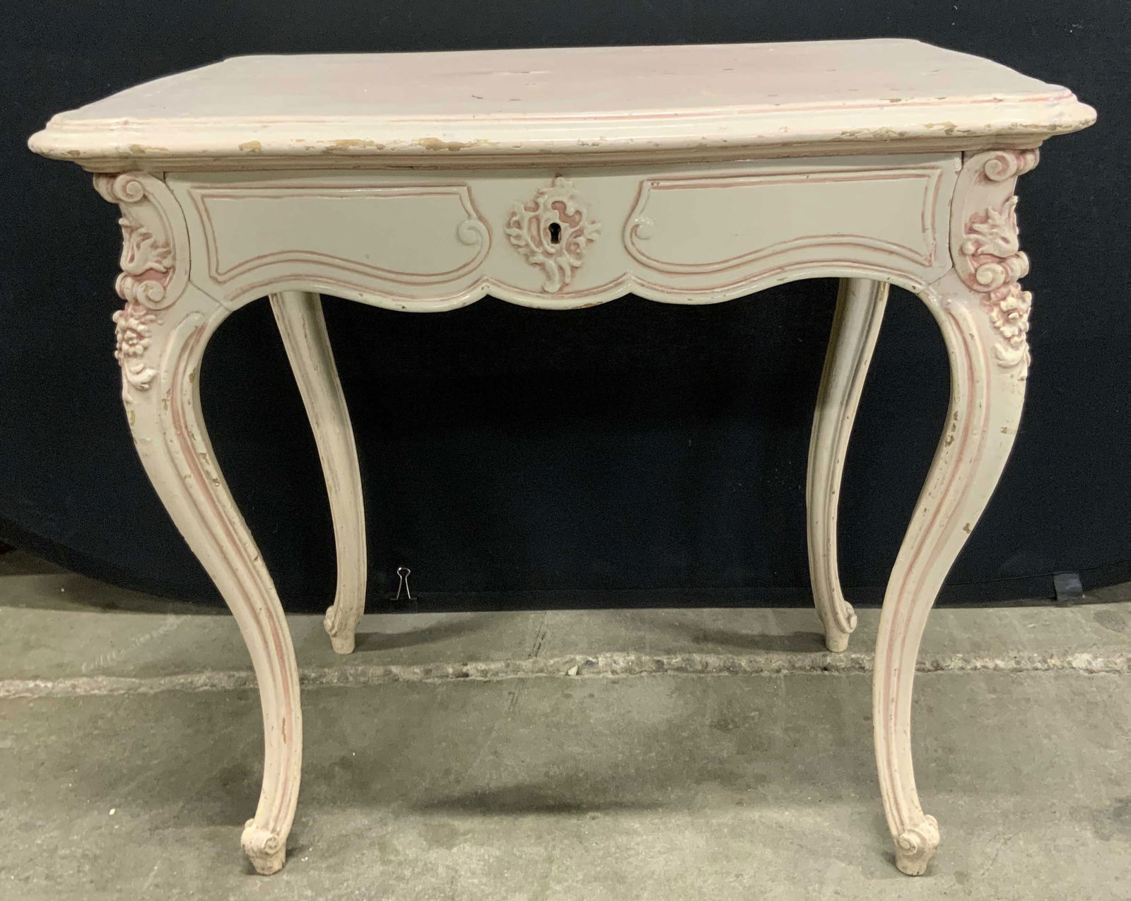 Antique Carved Wood Painted Side Table W/ Drawer (1 of 12)