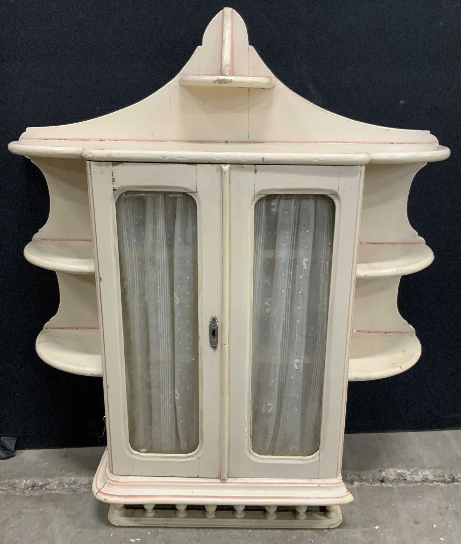 Antique Painted Wood Wall Cabinet W/ Glass Doors (1 of 12)
