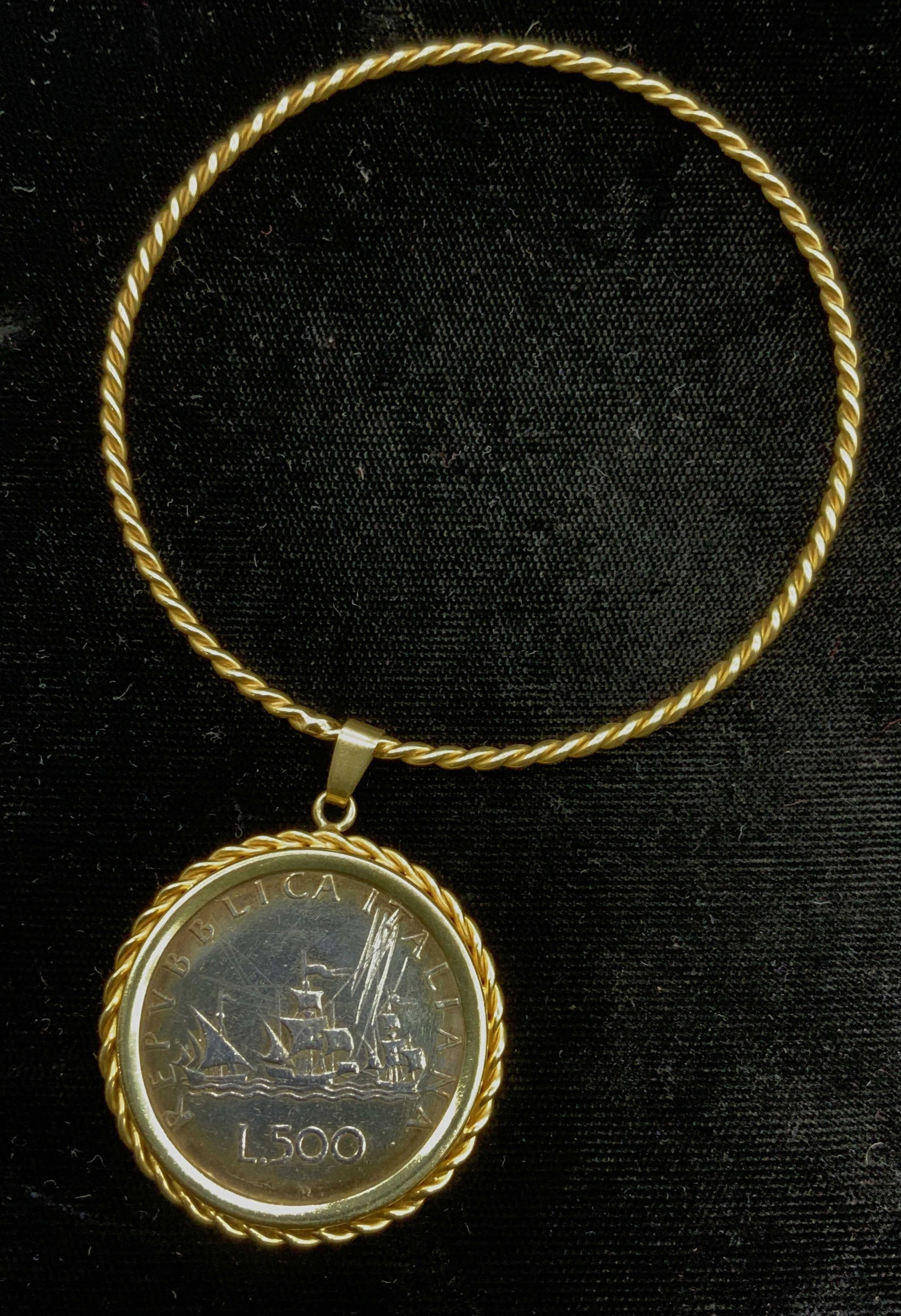Crafted 14K Italian Gold Bracelet w Silver Coin (1 of 10)