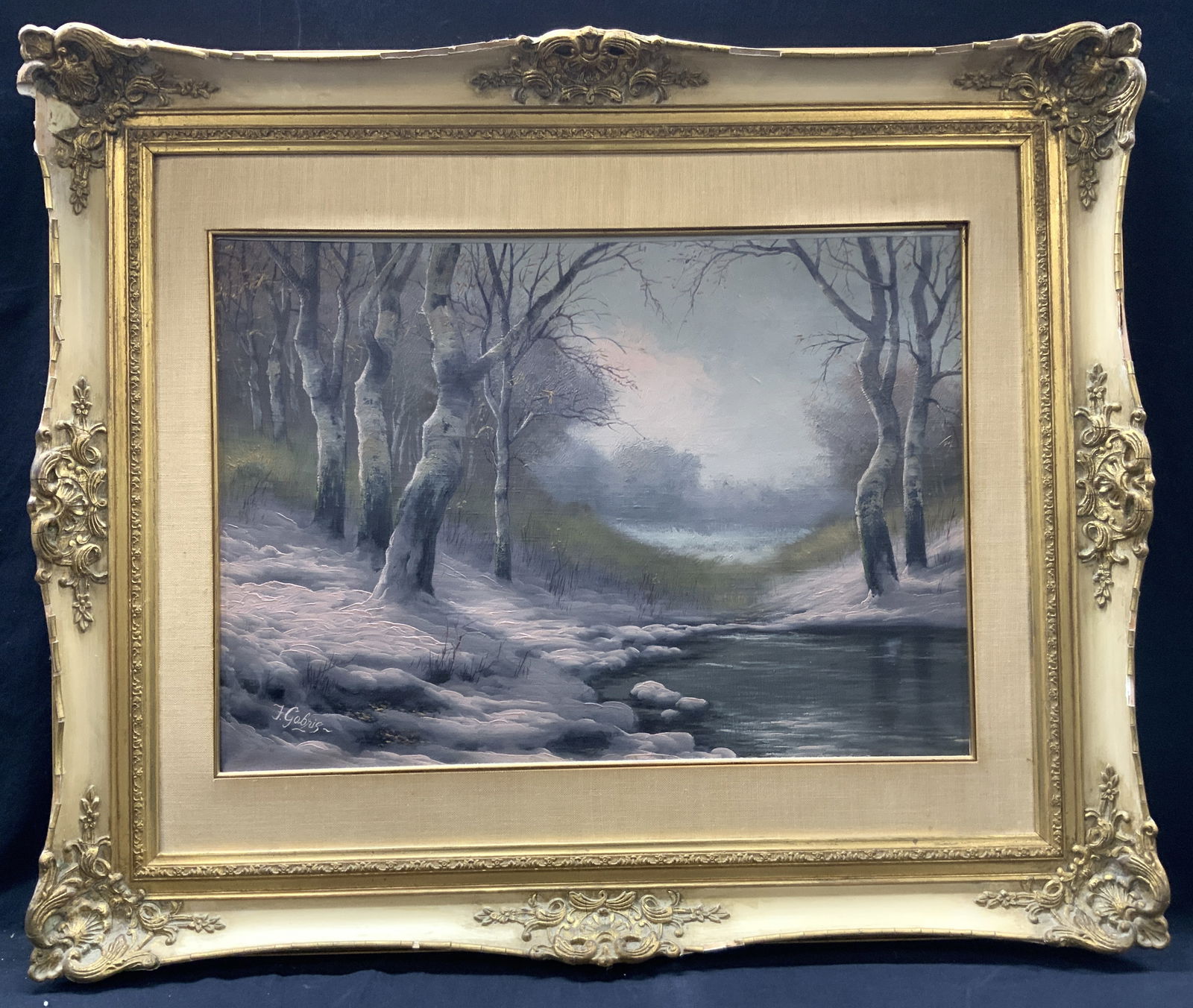 F.Gabri Signed Vtng Snow Scene Oil Painting (1 of 11)