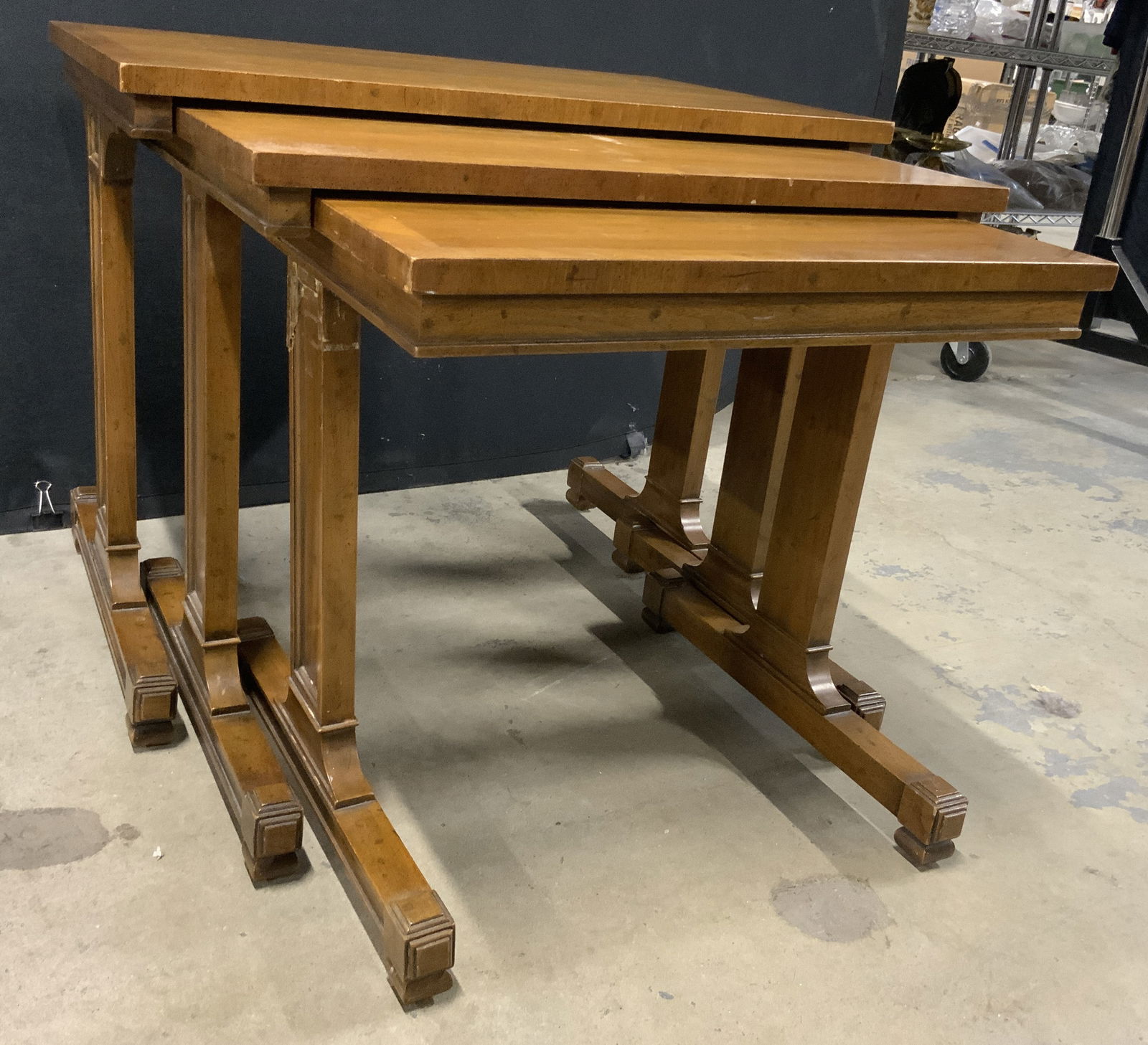 Set 3 Vntg Carved Wooden Nesting Tables (1 of 8)