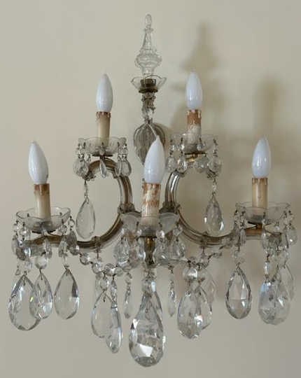 PAIR Vintage 5 Arm Continental Crystal Sconces (1 of 13)