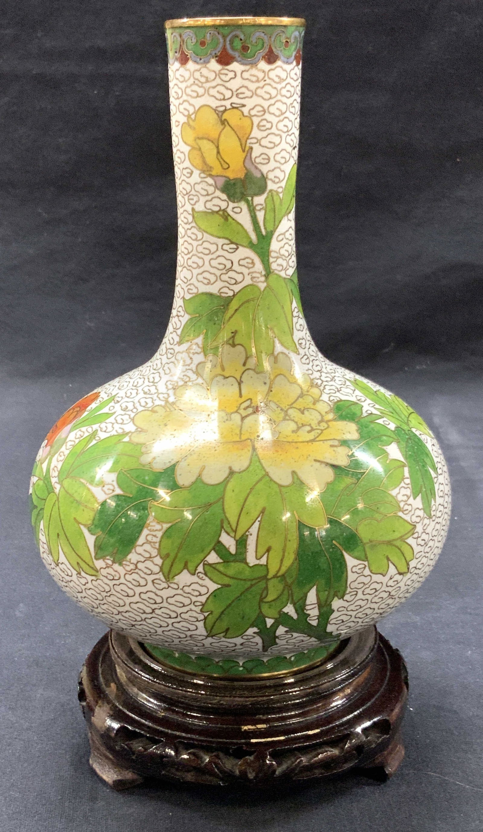 Asian Cloisonne White Enamel Vase W Stand (1 of 11)