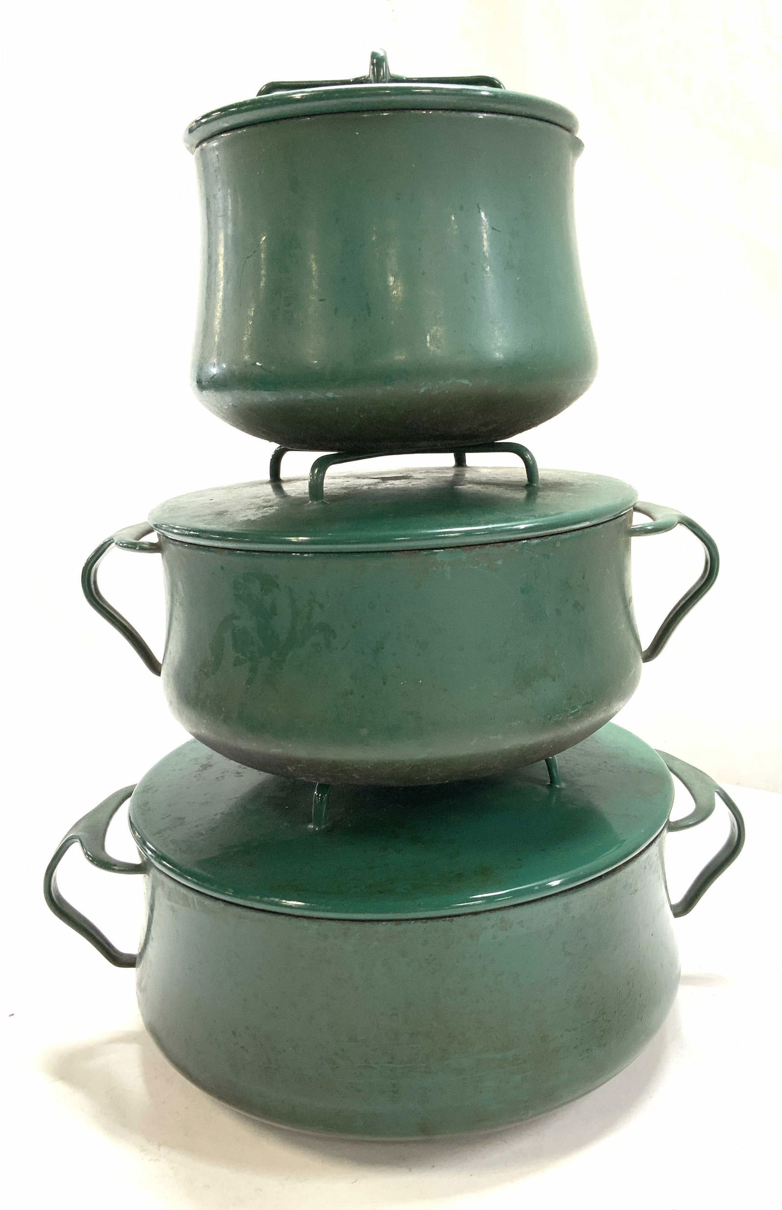 3 Mid Century DANSK Green Enamel Cookware France (1 of 8)