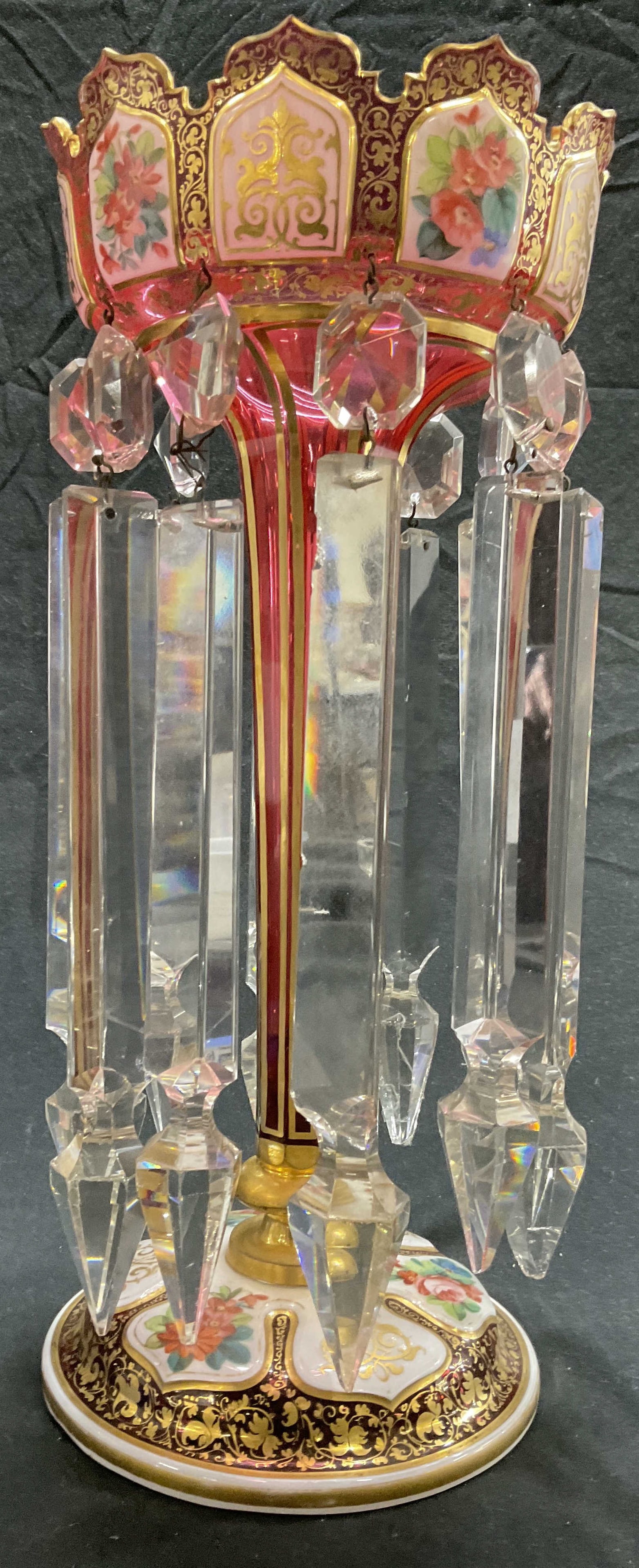 Bohemian Cranberry Glass Painted  Lustre, Czech (1 of 6)