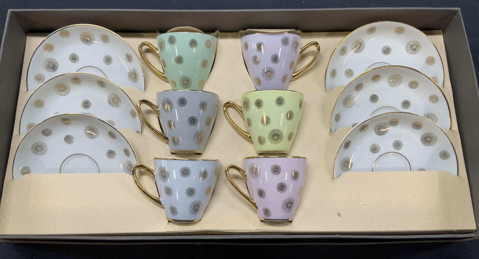 JSK Porcelain Gilt Tea Cup & Saucer  Set 12, Box (1 of 7)