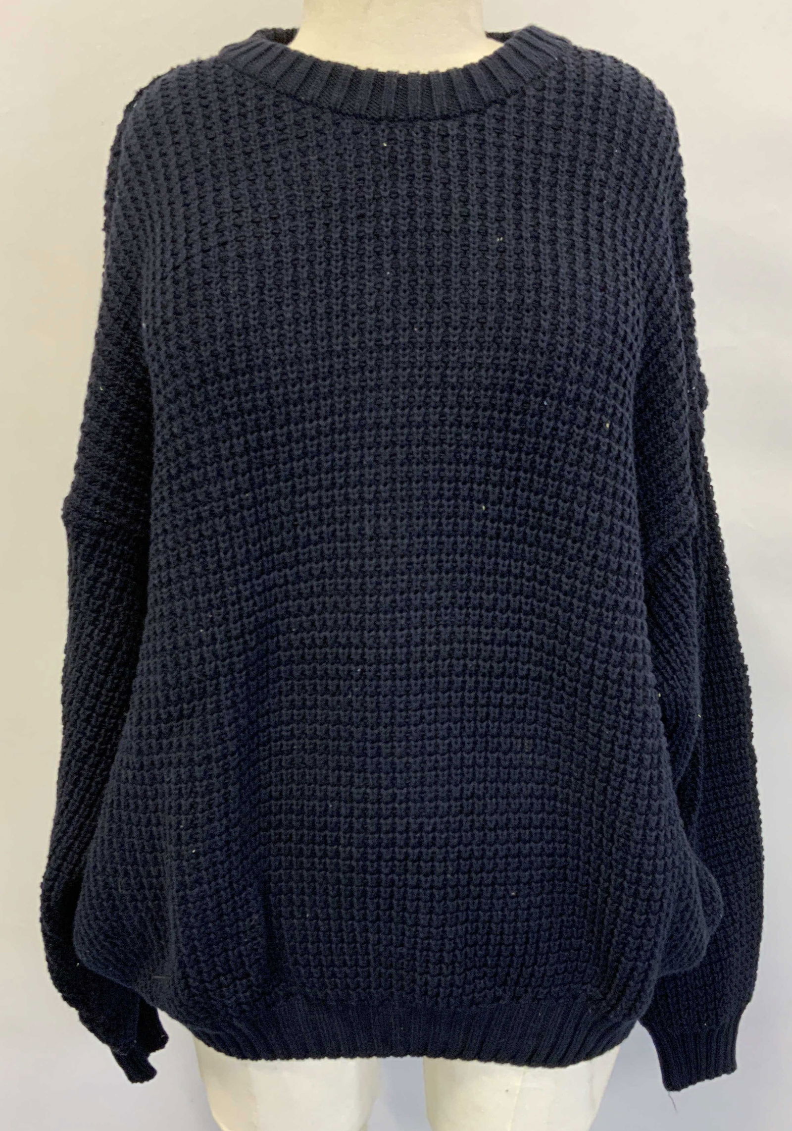 DUNHILL Blue Cotton Crewneck Sweater, Italy: DUNHILL blue cotton knit Crewneck sweater. Size XL. Made in Italy. Some wear to material consistent with exposure. Property of Manhattan estates and fashion industry executive. DUNHILL, DUNHILL sweate